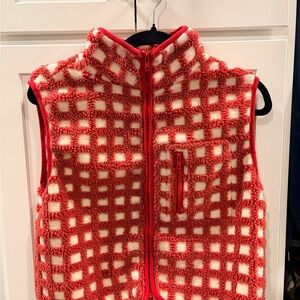 Cropped Red and White Checkered Fleece Vest
